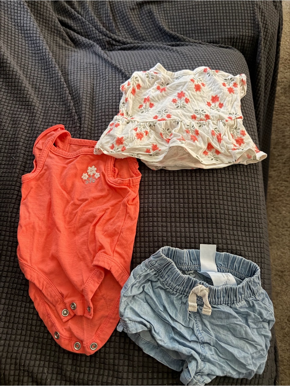 Carter's Red Floral Bodysuit, White Floral Top & Light Blue Shorts Set